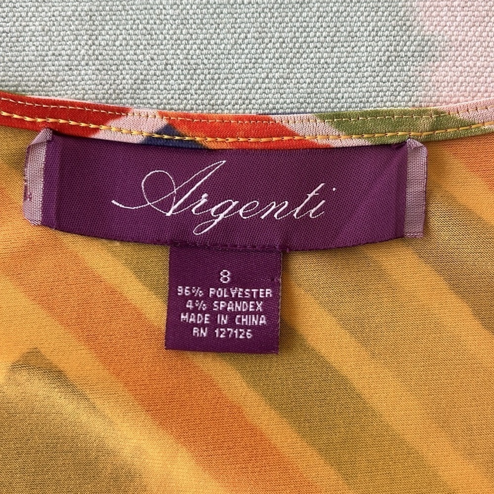 Vintage Argenti Colorful Retro Print Dress Silver Bar Neckline - Picture 5 of 8